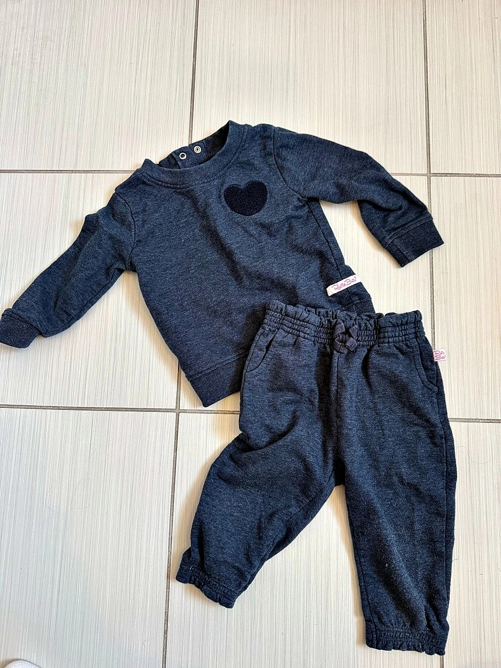 RuffleButts Heart Matching Set Navy Baby 12-18M
